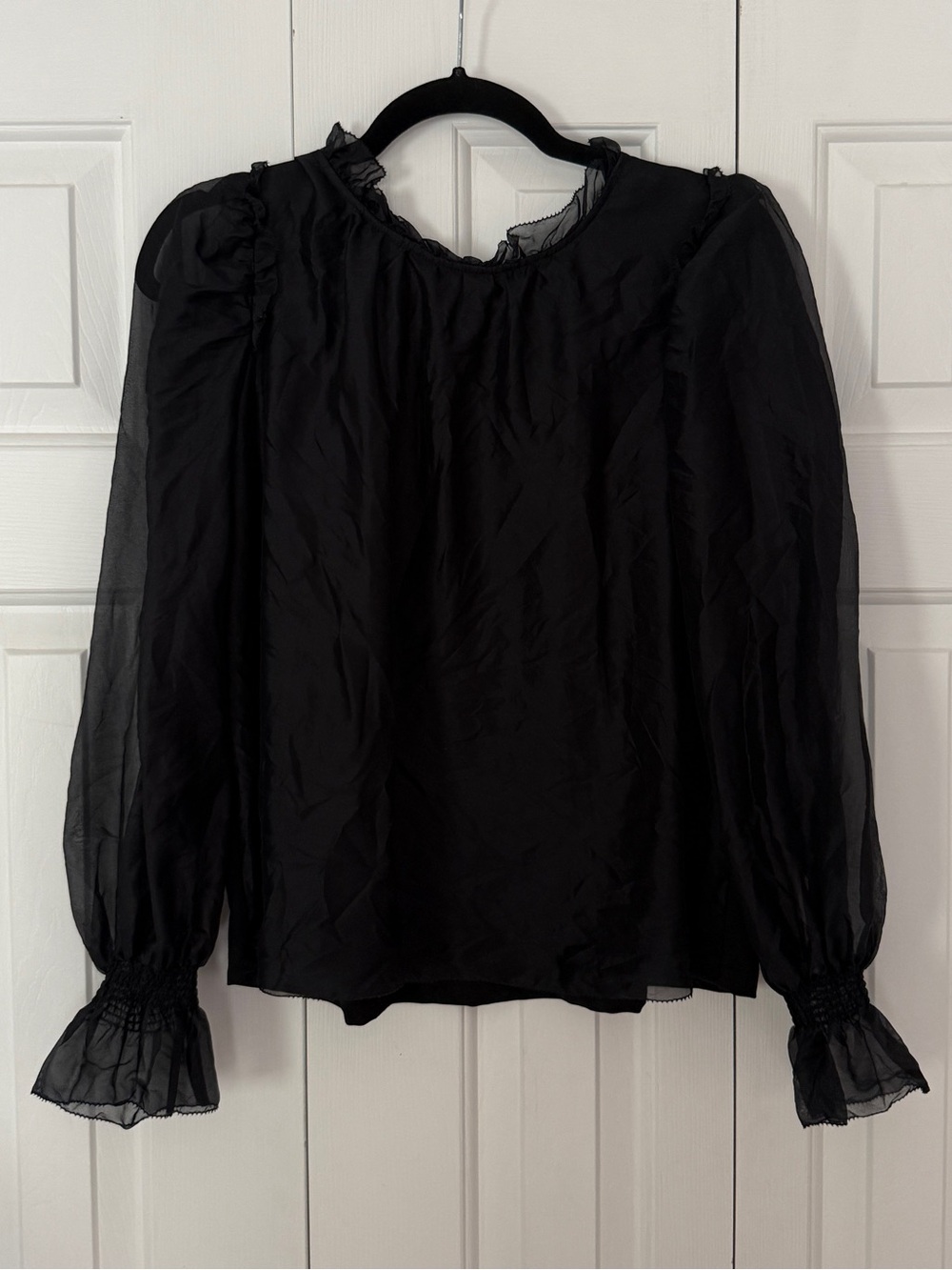 Sea New York Black Ruffle-Neck Long-Sleeve Silk Blouse size S
